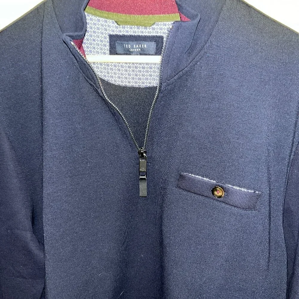 TED BAKER London 1/4 Zip Pull-Over Sweater Jacket  - NWOT Size 6 = US 2XL - Navy